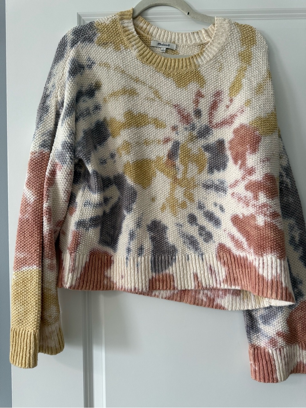 Madewell Tie-Dye Crewneck Sweater in Cream, Pink, Yellow, Gray